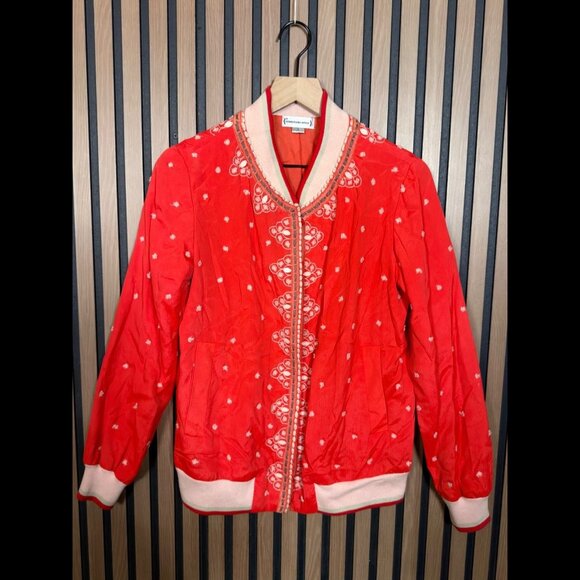 Conditions Apply Jacket Small Womens Red Woven Button Cotton Yarn - Picture 1 of 8